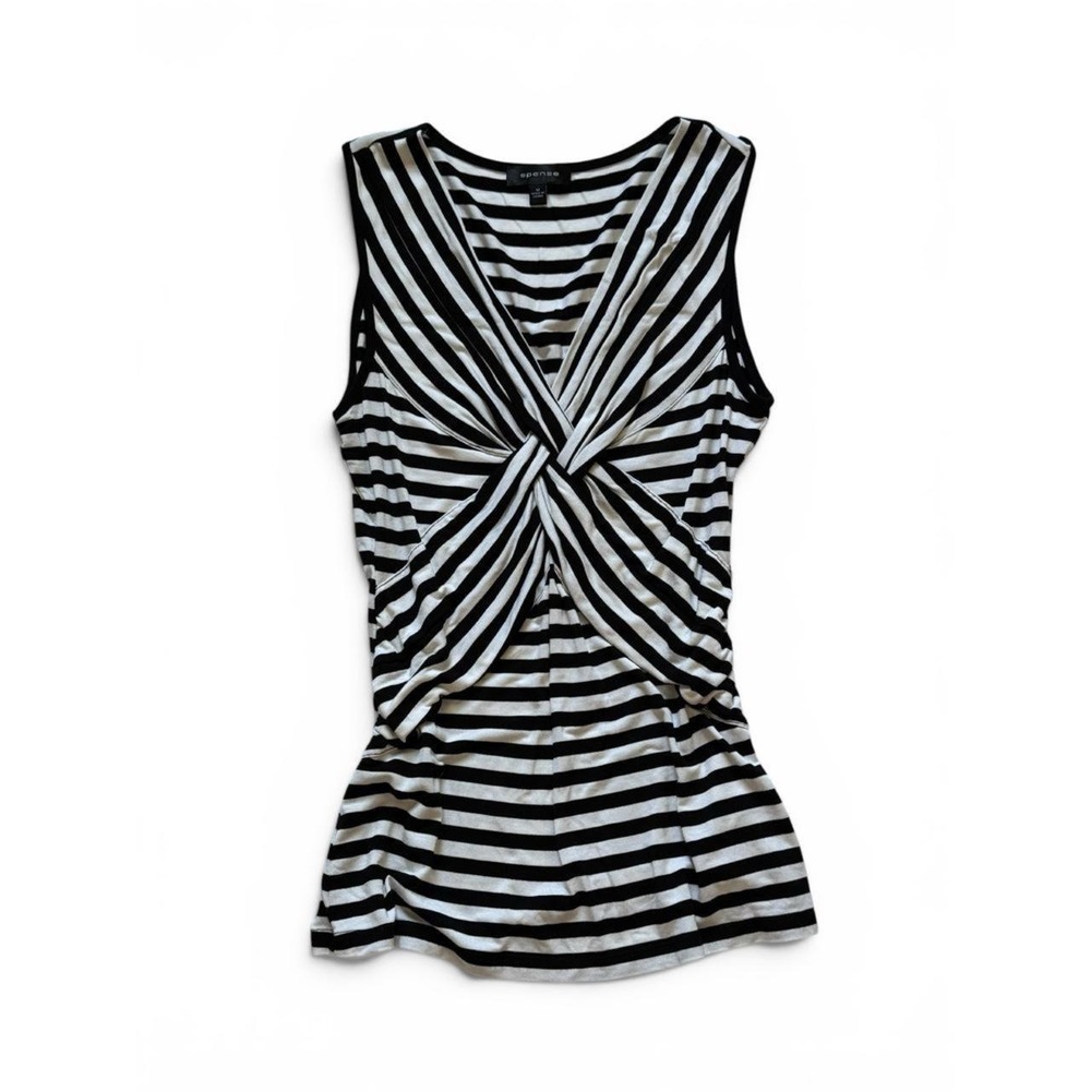 Spense Womens Striped Twist Front Sleeveless Top Black White Y2K Office Siren M